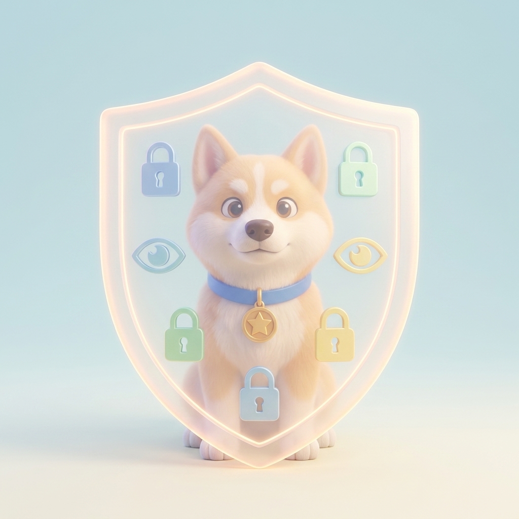 Nitro the ChorePup mascot protected by a shield and colorful locks